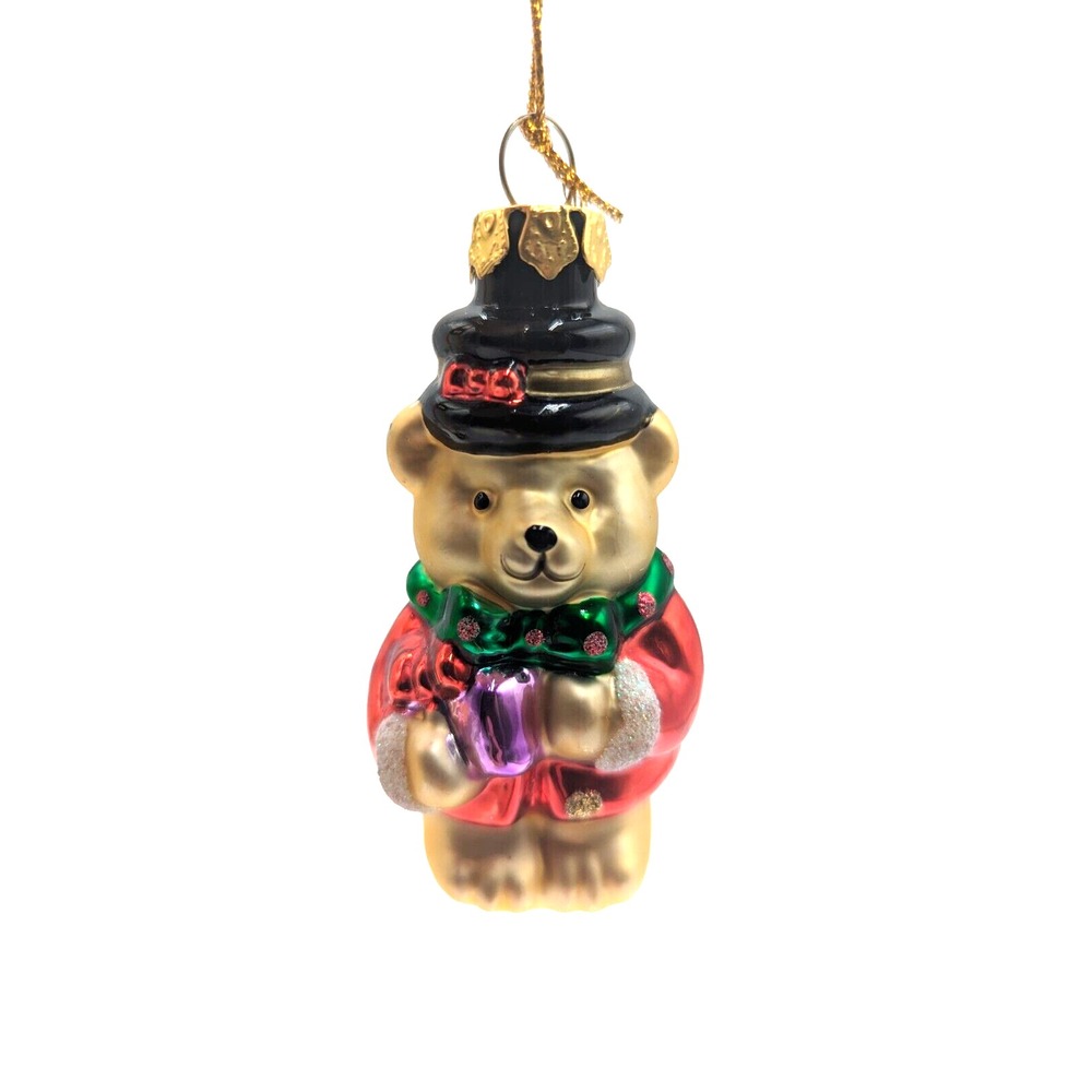 Thomas‎ Pacconi Teddy Bear Top Hat Green Tie Ornament Glass Blown 2003 Classics